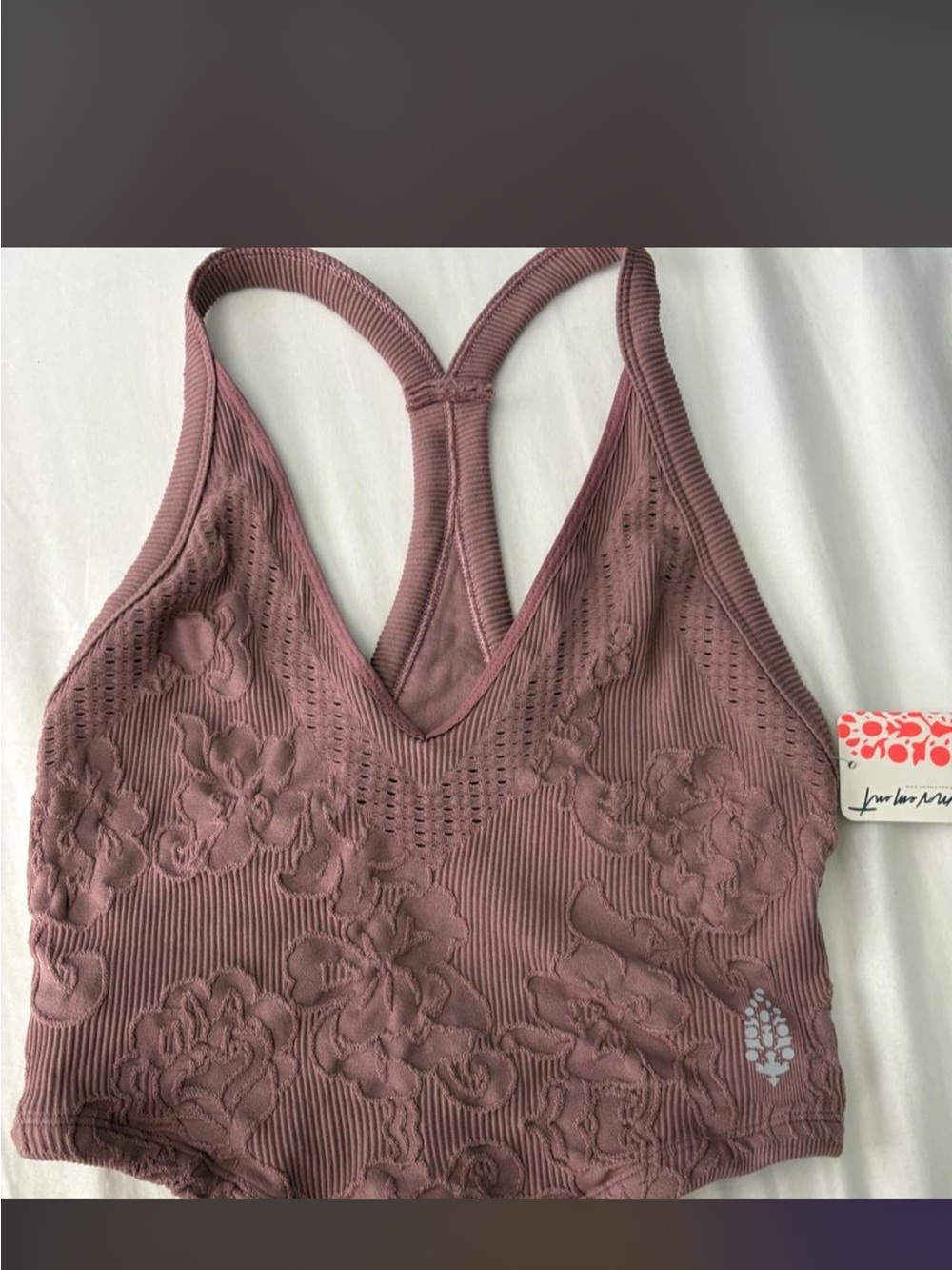 Free People Floral Ribbed Racerback Bralette in Mauve Pink